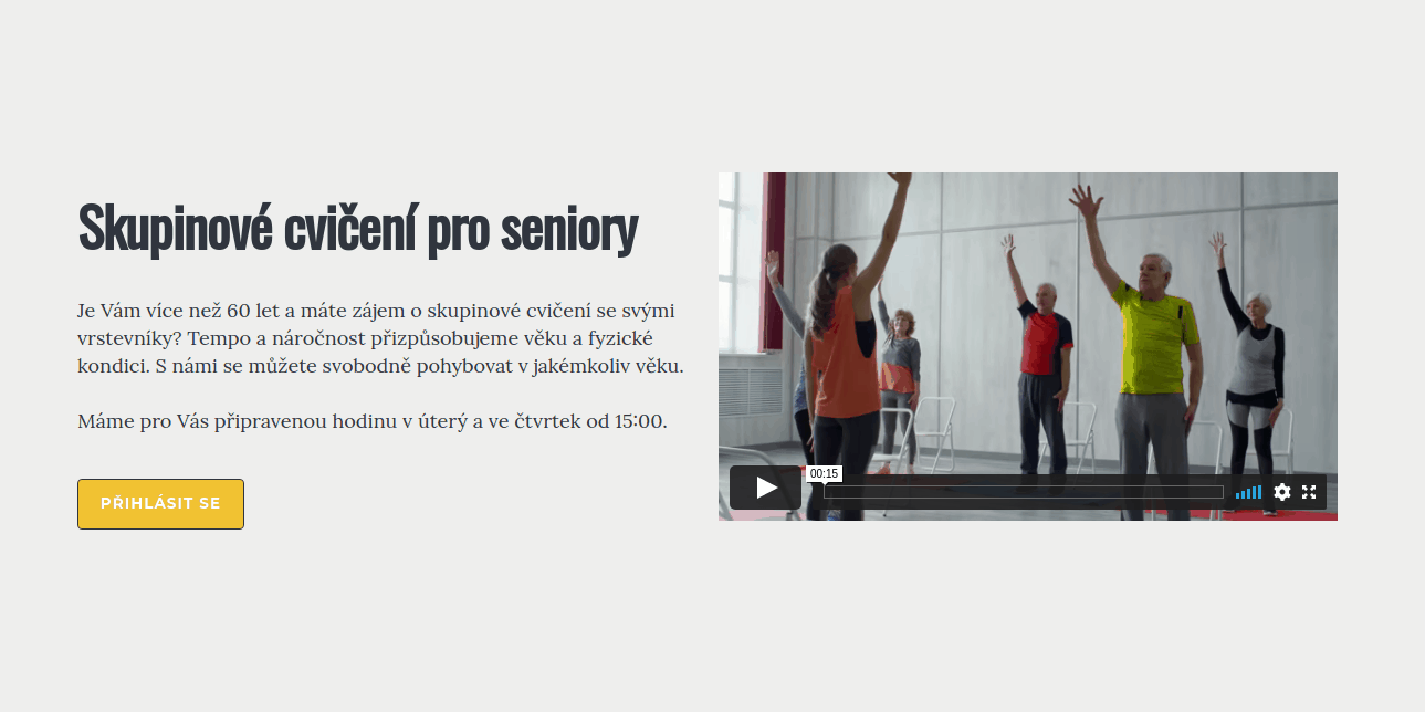 Video s cvičícími seniory vložené do editoru WebSite
